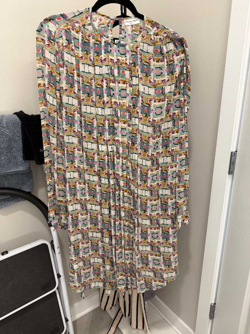 Megan Park Silk Geometric Print Tie Waist Dress Size 1